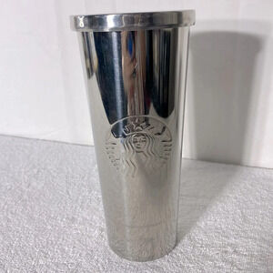 Starbucks Chrome Stainless Steel Siren Logo Cold Cup Tumbler 24oz No Straw